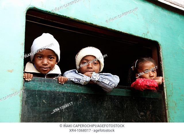 Children, Madagascar FCE Jungle Express, Fianarantsoa train station,  Fianarantsoa, Madagascar, Africa