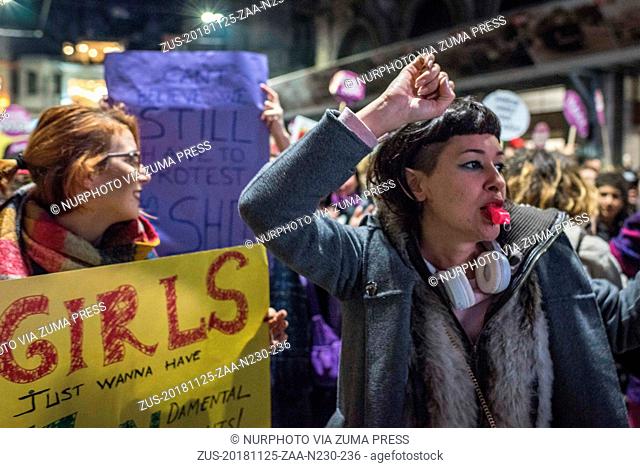November 25, 2018 - Istanbul, Turkey - On 25 November 2018, a crowd gather in Istanbul's central Beyoglu district to protest violence against women
