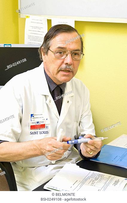 Photo essay from hospital. The professor Patrick Vexiau endocrinologist and diabetologist is the head of endocrinology/diabetology department at Saint Louis...