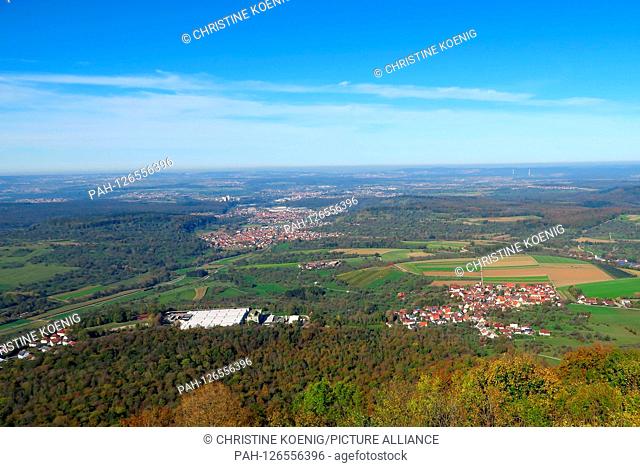 PPanoramic view across the landscape near Neuffen (28. Oct. 2019) | usage worldwide. - Neuffen/Baden Württemberg/Germany