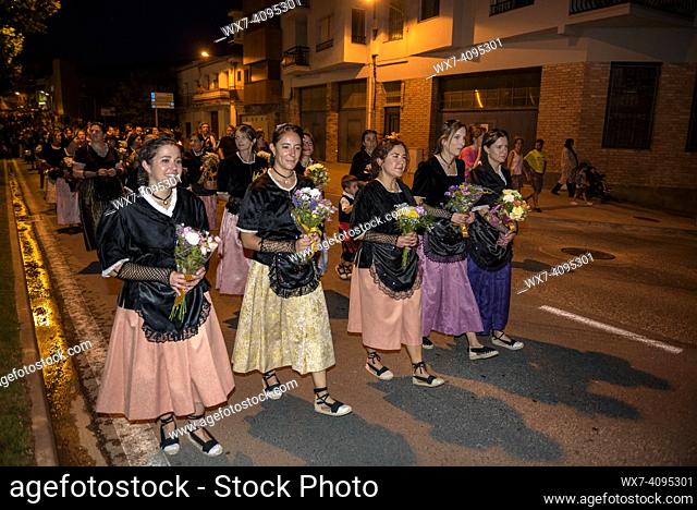 Pubilles (Catalan tradition) in the torchlight descent at La Pobla de Segur, intangible heritage of UNESCO in the Pyrenees Lleida, Catalonia, Spain)