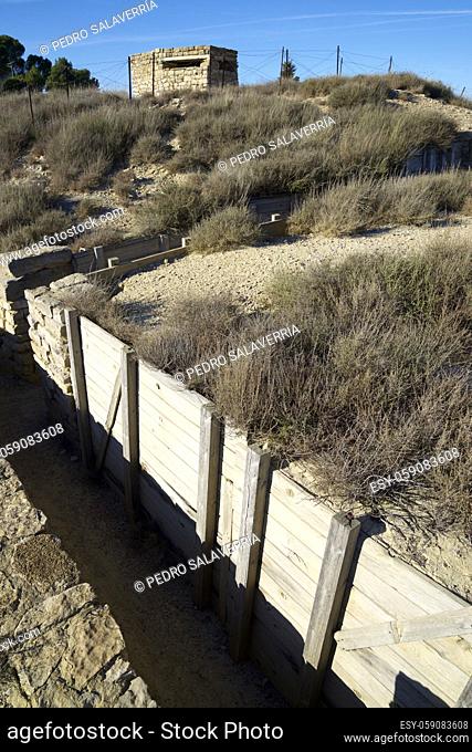 Reconstruction of a defensive position used during the Spanish civil war in Tardienta, Huesca province, Aragon in Spain
