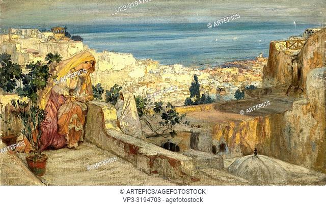 Bridgman Frederick Arthur - Arab Women on a Rooftop Algiers Beyond