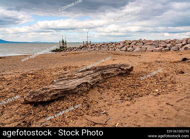 Driftwood on the West Beach in Silloth, Cumbria, England, UK
