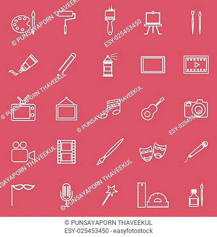 Art line icons on red background, stock vector