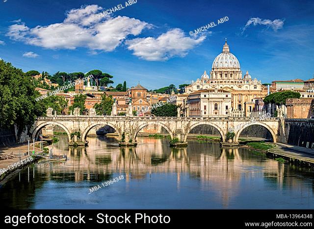 Basilica St Peter and the Tiber river in Rome, Italy
