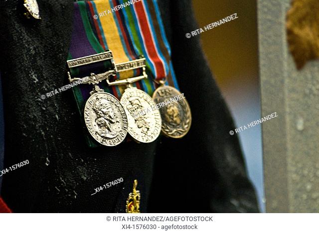 Close-up of three honor medals of a Canadian Veteran