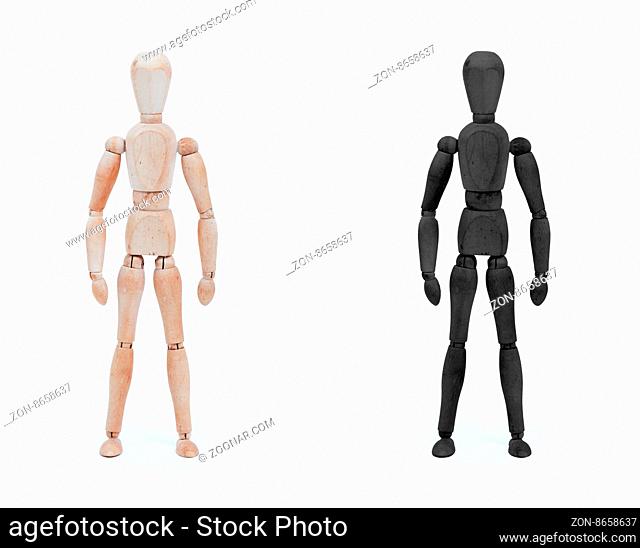 Wood figure mannequin - black and white, isolated