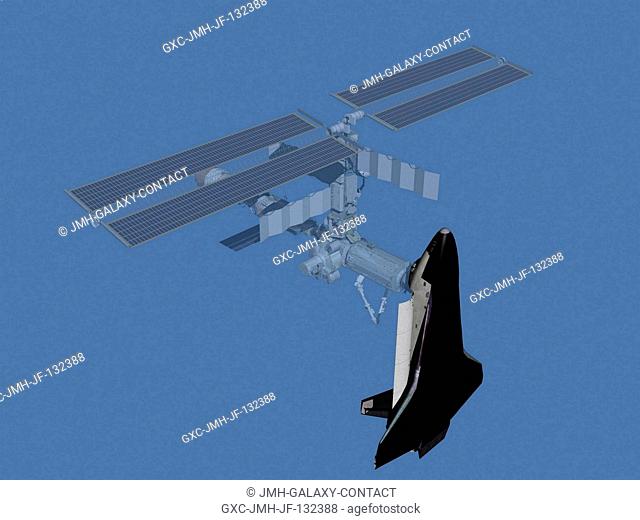 Computer-generated artist's rendering of the International Space Station after flight STS-1057A.1. Space Shuttle Discovery transferred station crews