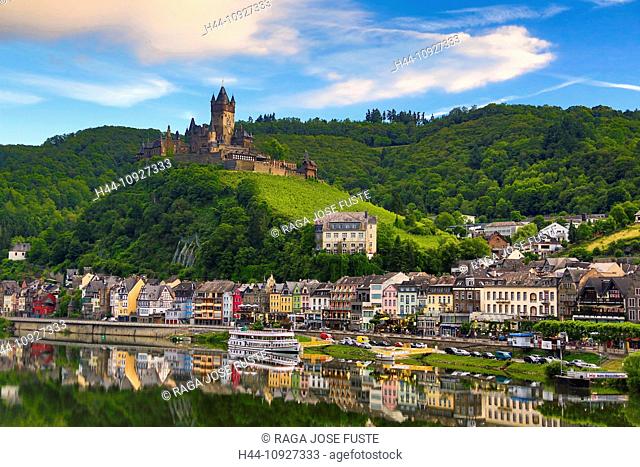 Germany, Europe, travel, Moseltal, Moselle, Cochem, Castle, agriculture, bend, clouds, Mosel, nature, river, tourism, valley, village, vineyard, wine, boats