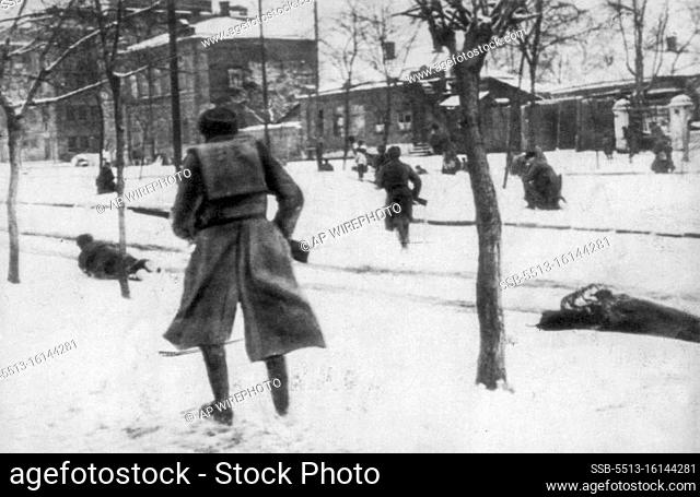 Russians Mop Up At Rostov -- These Russian soldiers are hunting through the streets of Rostov for German stragglers at the start of the Red Army winter...