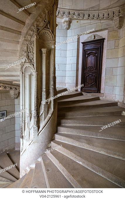 Staircase in the beautiful Château de Chaumont-sur-Loire (Chaumont Castle) in the Loire Valley, Loir-et-Cher, France, Europe