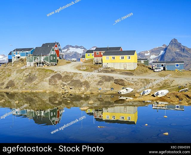 The small harbour. Town Tasiilaq (formerly called Ammassalik), the biggest town in East Greenland. America, Greenland, Tasiilaq, danish territory