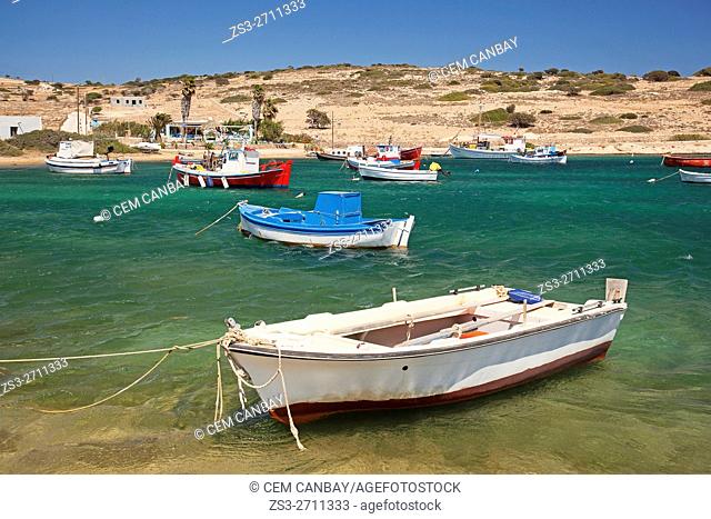 Fishing boats at the small fishing port near the town, Koufonissi, Cyclades Islands, Greek Islands, Greece, Europe