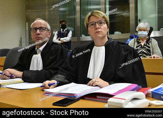Lawyers Alexandre Mignon and Emilie Romain pictured during the jury constitution session at the assizes trial of Clara Maes, 89 years old