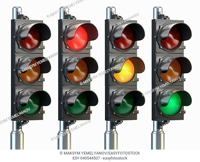 Traffic lights isolated on white background. 3d illustration