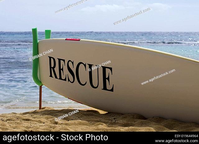 Surf Board Safety Concept on Hawaiian Sandy Beach