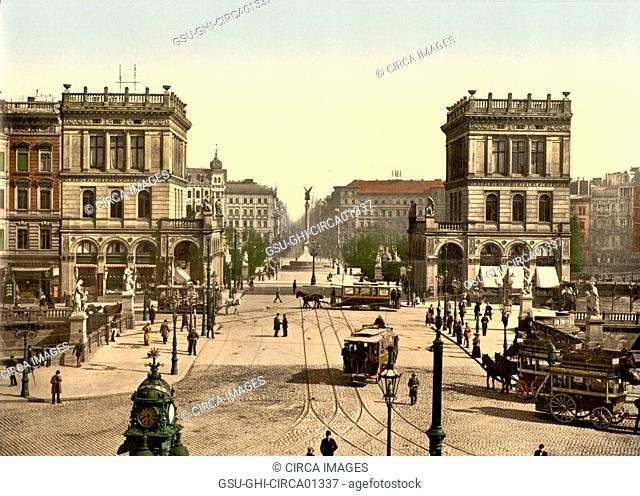 Street Scene, Halle Gate and Belle Alliance Square, Berlin, Germany, Photochrome Print, circa 1900