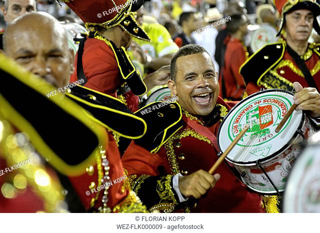 Brasil, Rio de Janeiro, Carnival, Drummer of Academicos do Grande Rio Samba school