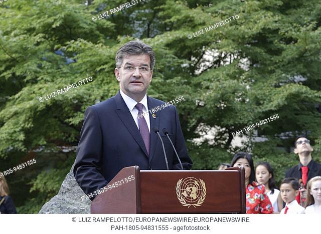 United Nations, New York, USA, September 15 2017 -Miroslav Lajcak, President of the seventy-second session of the General Assembly during the annual Peace Bell...