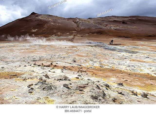Fumaroles, Solfatars, solfatara field at volcano Námafjall, high temperature area Námaskarð or Namskard, Námafjall, North Iceland, Iceland