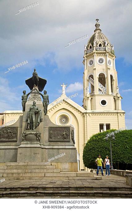 St Francis of Assisi Church and Statue of Bolivar, Plaza Bolivar, Casco Viejo, Panama City, Panama