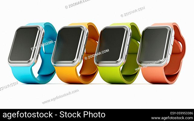 Generic smartwatches isolated on white background. 3D illustration