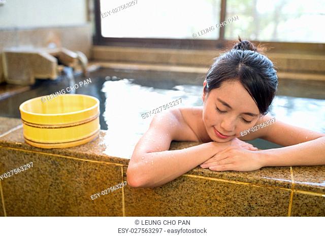 Woman having hot springs