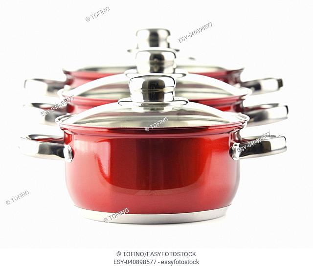 Steel pots isolated on white background
