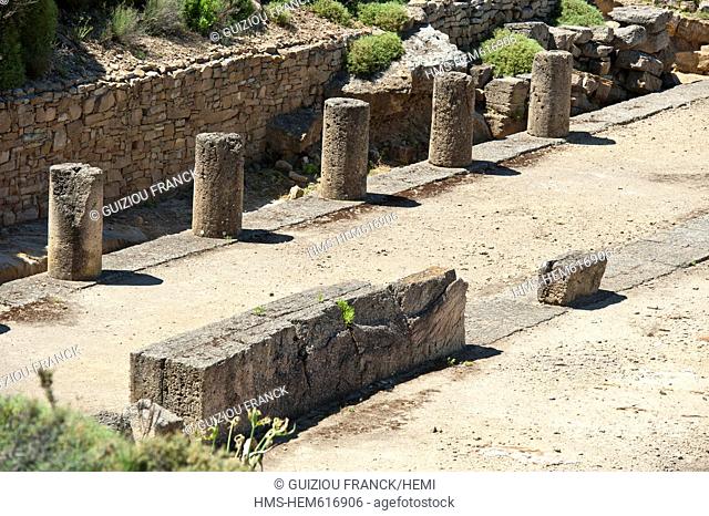 Greece, Lemnos Island, Kavirio, the ruins of the Cabeiri sanctuary of the 8th century BC overlook the sea