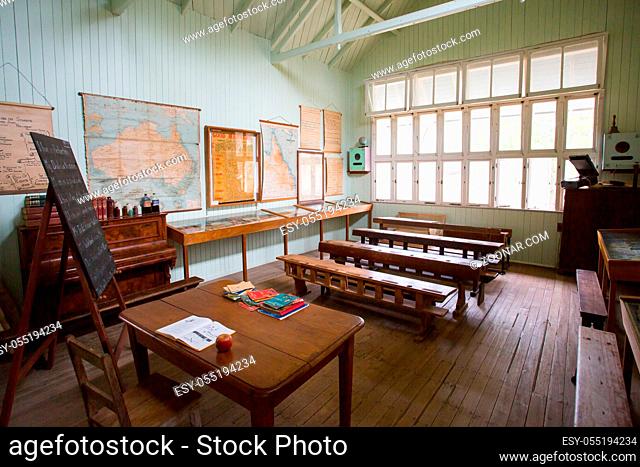 Herberton, Australia - Jul 3 2016: A vintage primary school classroom in Queensland, Australia