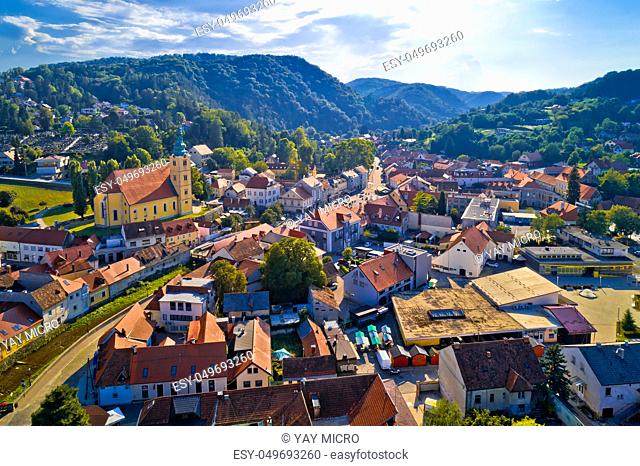 Samobor cityscape and surrounding hills aerial view, northern Croatia