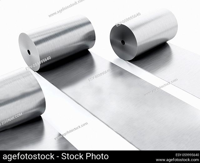 Aluminum sheet rolls isolated on white background. 3D illustration