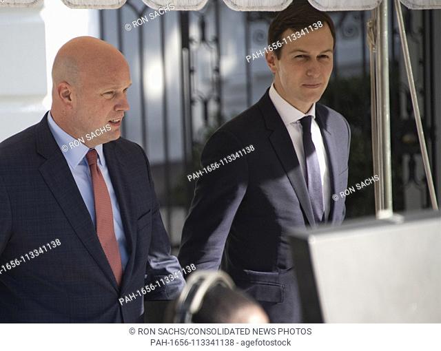 Acting Attorney General Matthew G. Whitaker and Senior Advisor Jared Kushner depart the South Portico of the White House in Washington