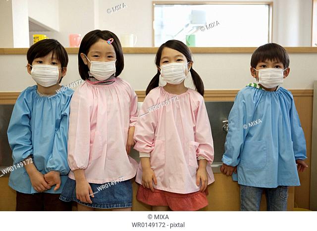 Kindergarten Children Wearing Mask