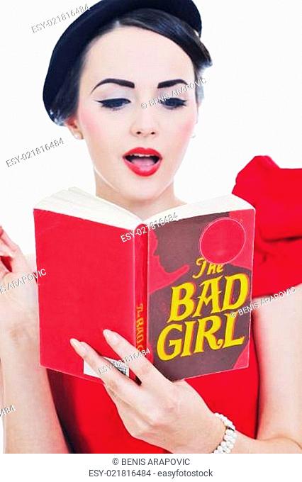 beautiful young woman read book