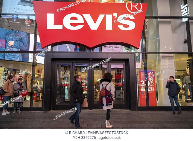 The Levi Strauss and Co. 's flagship store in Times Square in New York on Wednesday, February 13, 2019. The king of blue jeans, Levi Strauss & Co