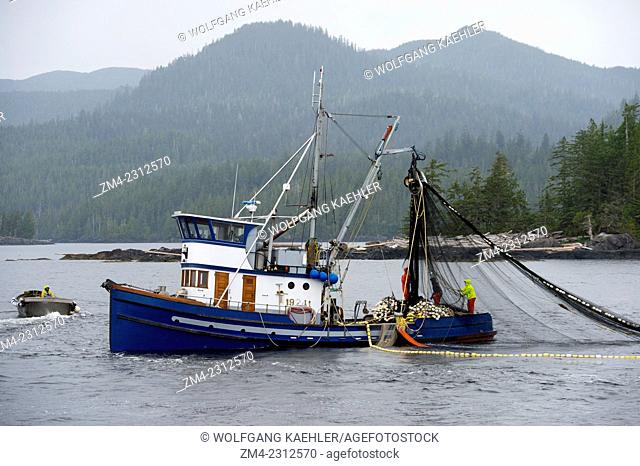 Fishing boat hauling in net at Point Alava, Misty Fjords National Monument, near Ketchikan in Southeast Alaska, USA