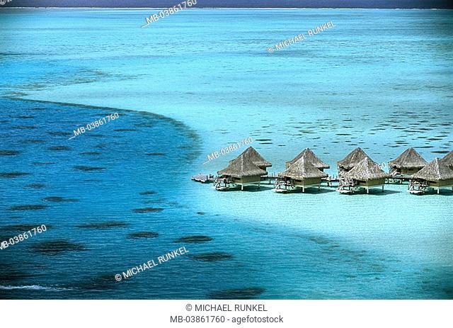 French-Polynesia, Iles de la Societe islands under the wind island Bora-Bora vacation-installation post-constructions, lagoon, South sea, Ozeanien