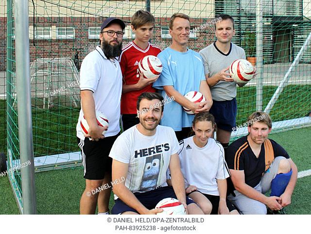 A part of the Chemnitz blind soccer team (l-r top row): Gunnar Kaufmann (assisant coach), Ben Hustig, Jorg Fetzer, Andreas Hausmann; (bottom row) Sebastian...
