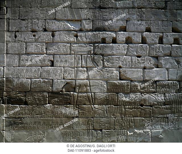 The Palestine Campaign of Shashang I, the outer wall of the south wall of the Great Hypostyle Hall, Temple of Amun, Karnak Temple Complex (Unesco World Heritage...