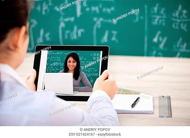 Woman Having Videochat With Digital Tablet