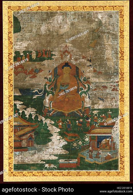 Sakyamuni enthroned; and biographical scenes, 18th century. Creator: Unknown