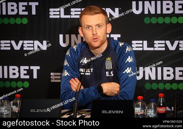 Charleroi's head coach Edward Still gestures during the weekly press conference of Belgian soccer team Sporting Charleroi, Thursday 27 January 2022 in Charleroi