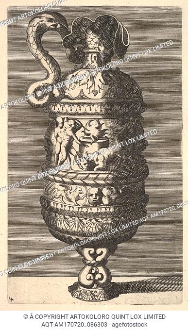 Vase with a Sacrificial Scene, 17th century, Engraving, Sheet: 10 1/4 x 6 15/16 in. (26 x 17.6 cm), Depiction of a vase or ewer