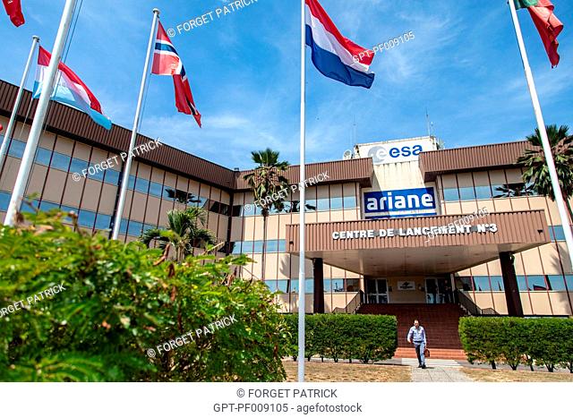 ENTRANCE TO THE LAUNCHING SITE FOR THE ARIANE ROCKET, ESA (AGENCE SPATIALE EUROPÉENNES OR EUROPEAN SPACE AGENCY), CNES (CENTRE NATIONAL D'ETUDES SPATIALES OR...