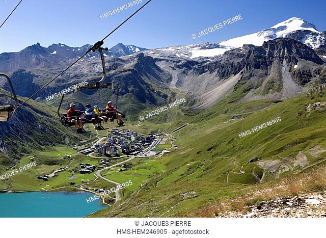 France, Savoie, Tignes 2100, France, Savoie, Tignes with view on the Grande Motte 3656m from the Palafour chair lift