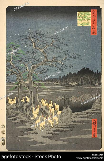Fox Fires on New Year's Eve at the Changing Tree in Oji (Oji shozoku enoki omisoka no kits.., 1857. Creator: Ando Hiroshige