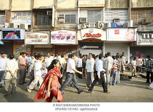 People rushing to work on road near Borivali Railway station Bombay  Mumbai;  Maharashtra; India