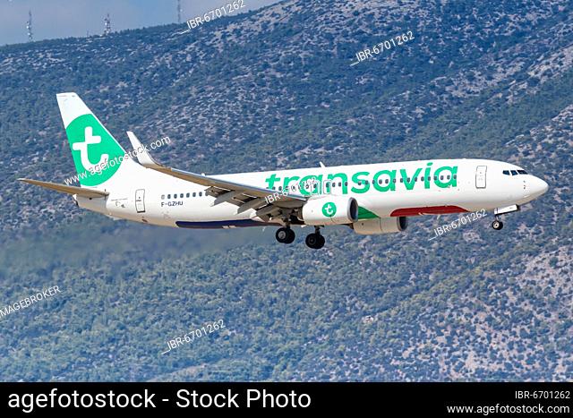 A Transavia Boeing 737-800 with registration number F-GZHU at Athens Airport (ATH), Athens, Greece, Europe